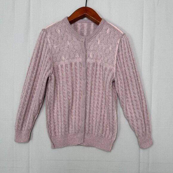 Vintage 80s Damas Creazioni Lilac Beaded Cable Knit Cardigan Sweater Medium - Picture 10 of 12